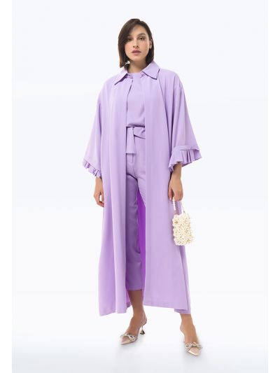 Ruffled Sleeve Solid Maxi Abaya