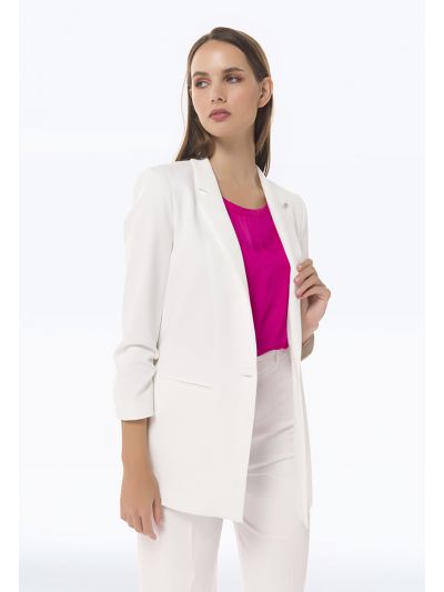 Classic Solid Blazer With Faux Pockets