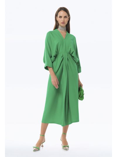 Solid Gathered Midi Dress -Sale