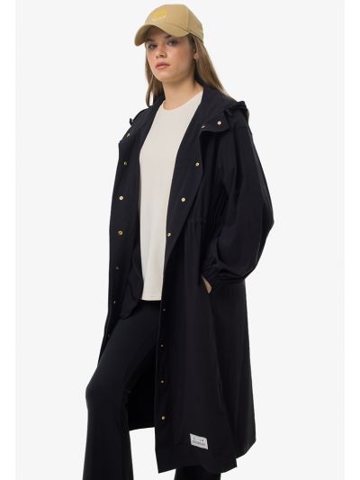 Drawstring Waist Solid Long Outer Jacket