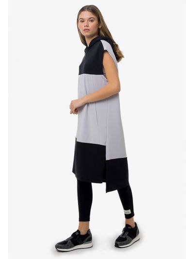 Color Block Hooded Sleeveless Dress