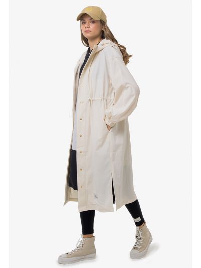 Drawstring Waist Solid Long Outer Jacket