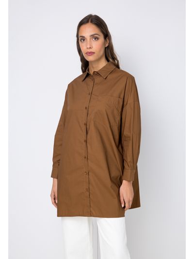 Buttoned Spread Collar Solid Long Shirt