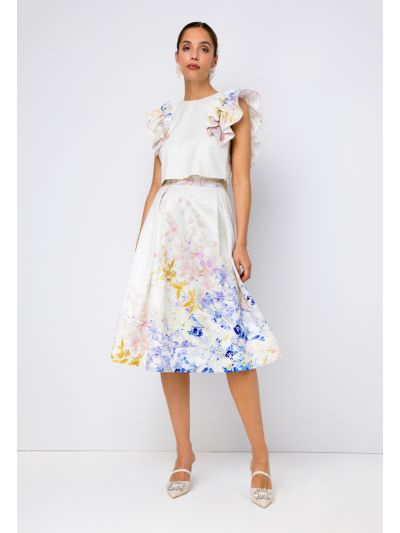 Printed Box Pleated Flared Skirt