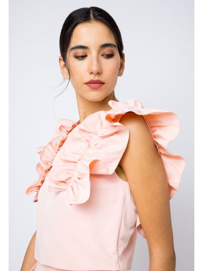 Ruffled Sleeveless Solid T-Shirt 