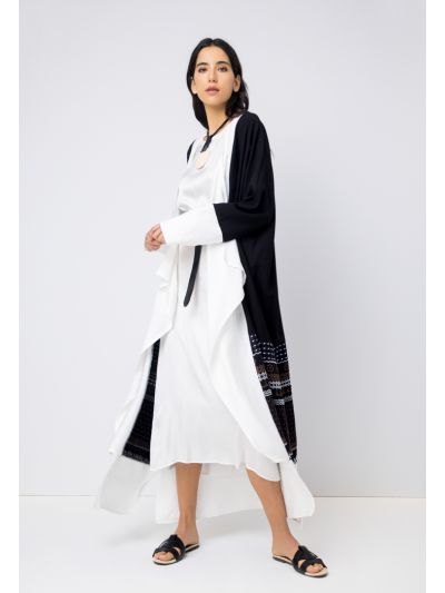 Embroidered Contrast Open Front Abaya