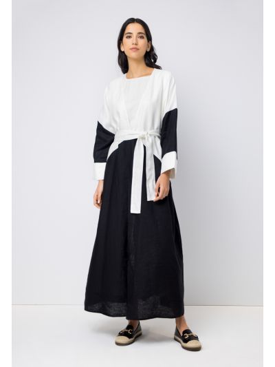 Contrast Belted Open Front Abaya