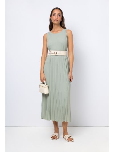 Pleated Sleeveless A-Line Dress