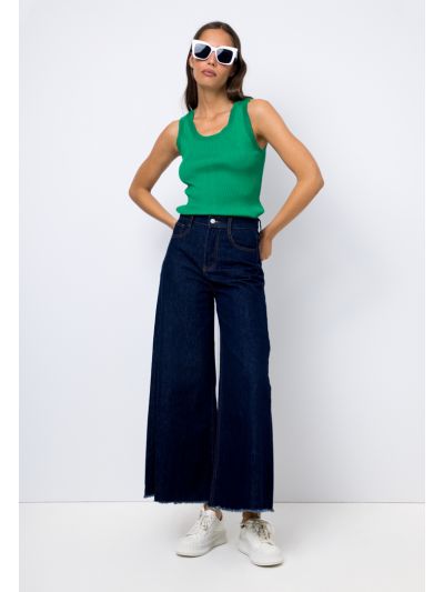 Solid Mid-Rise Wide Leg Jeans