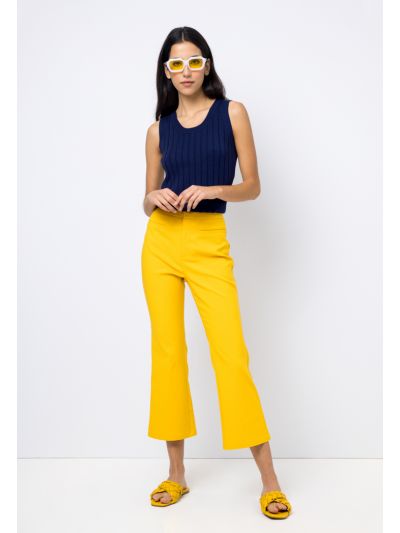 Flared Solid Trousers with Pockets