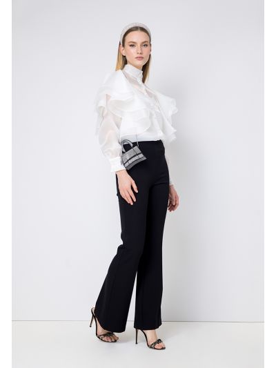 High Waist Flared Solid Trouser