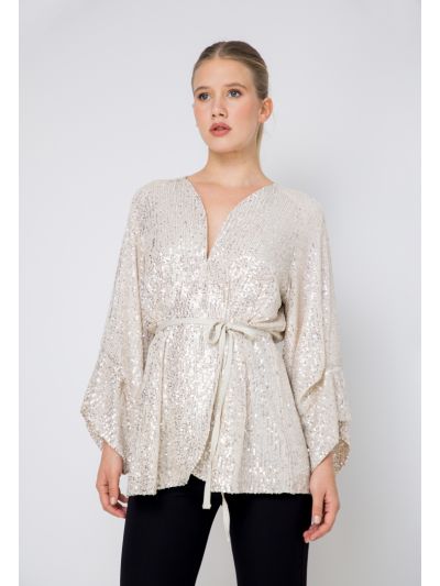 Sequin Belted Long Sleeve Jacket