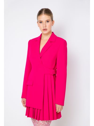 Pleated Notched Collar Solid Dress- Eid Style