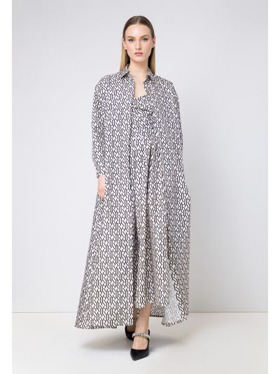 Monogram Print Oversized Shirt Dress
