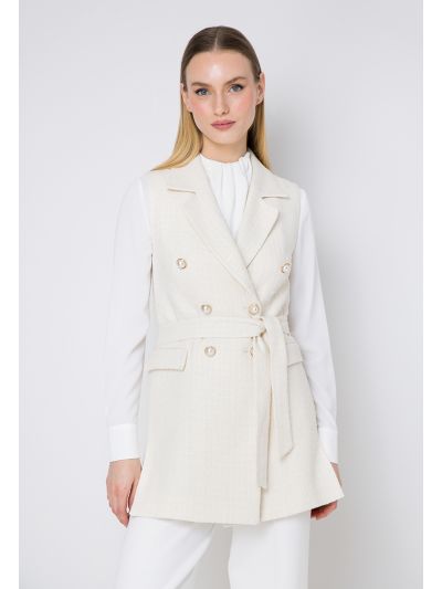 Sleeveless Tweed Double Breasted Jacket