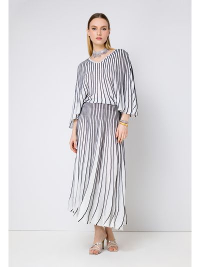 Striped Knitted Batwing Sleeves Dress Set (2 PCS)