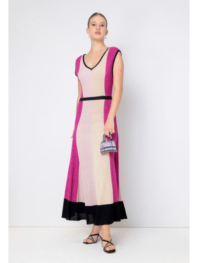 Colorblock Sleeveless Knitted Lurex Dress Set (2 PCS)