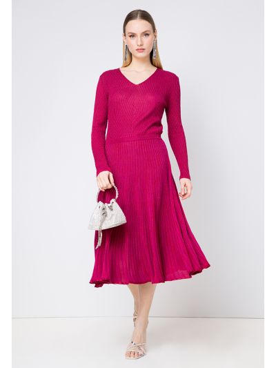 Knitted Lurex Ribbed Flared Dress Set (2 PCS)