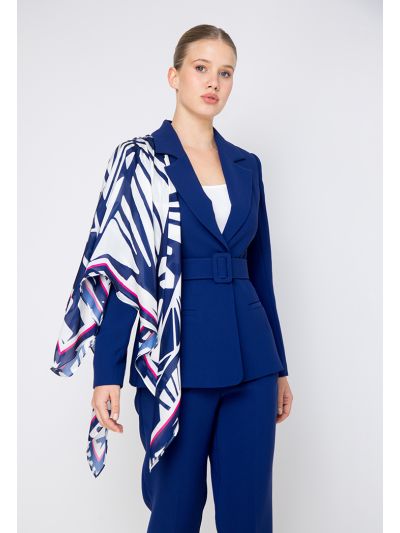 Solid Belted Blazer With A Detachable Scarf