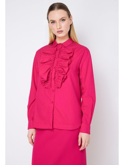 Ruffled Long Sleeves Solid Shirt