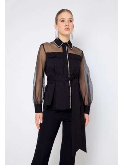 Organza Rhinestone Belted Shirt- Eid Style