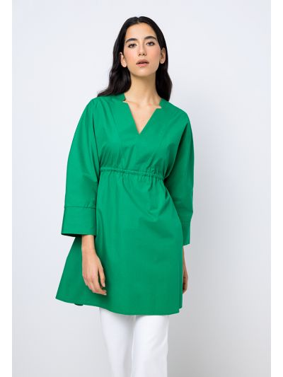 V-Neck Drawstring Waist Dolman Sleeves Blouse