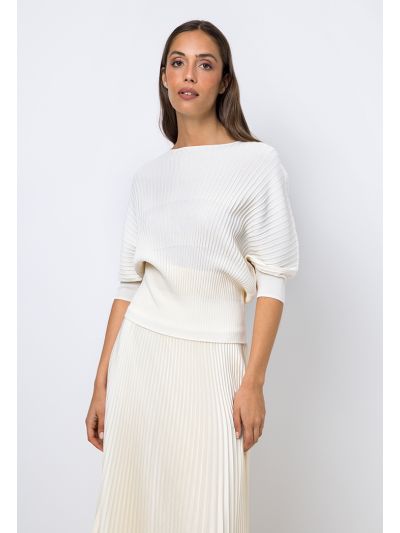 Knitted Solid Batwing Sleeves Blouse