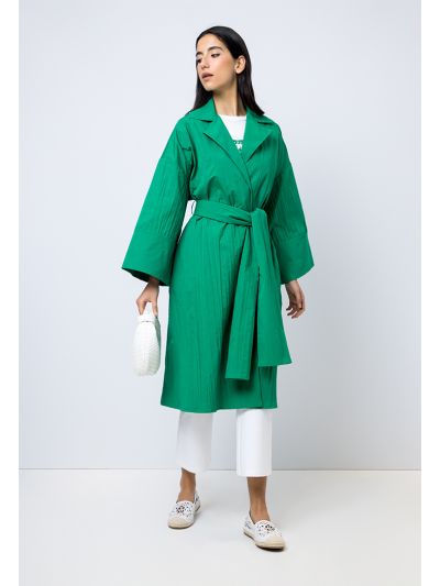 Pleated Solid Belted Jacket