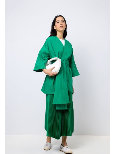 Pleated Solid Belted Jacket