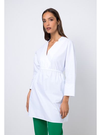 V-Neck Drawstring Waist Dolman Sleeves Blouse