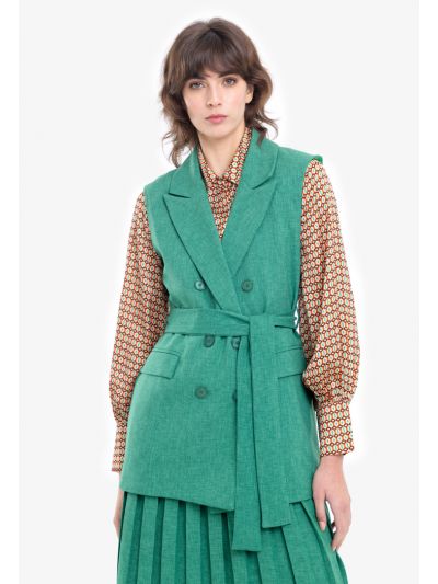 Double Breasted Sleeveless Solid Blazer