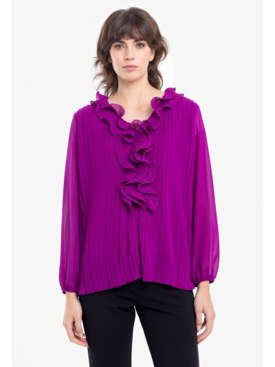 Front Ruffled Pleated Blouse -Sale