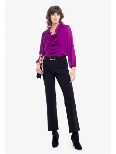Crepe Look Casual Straight Pants -Sale