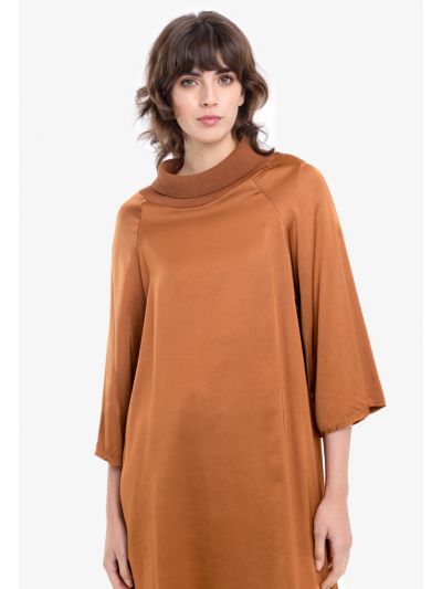 Viscose High Neck Solid Tunic Dress -Sale
