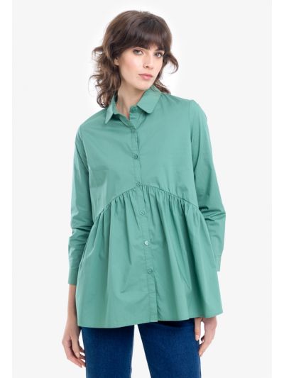 Empire Line Gathered Solid Shirt -Sale