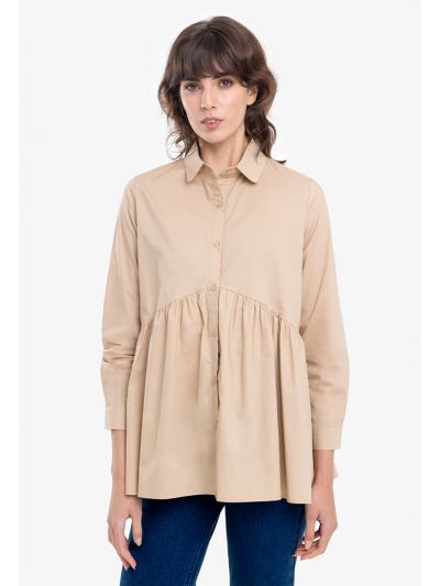 Empire Line Gathered Solid Shirt -Sale