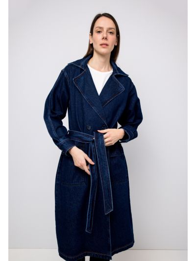 Belted Double Breasted Notched Collar Jacket