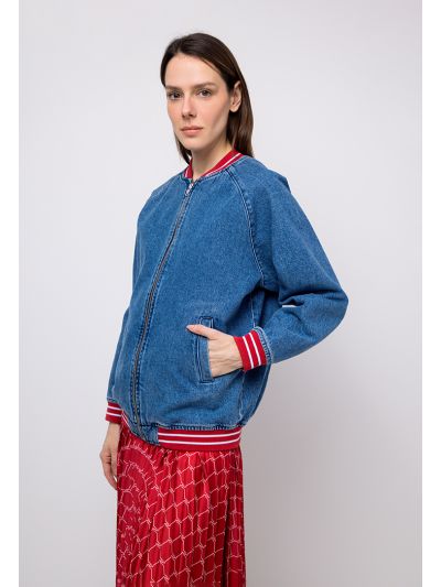 Striped Ribbed Denim Jacket