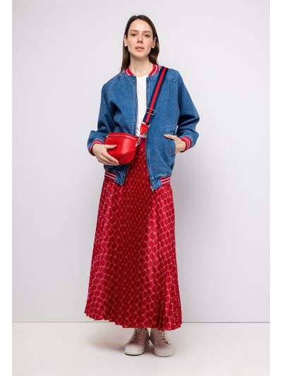 Monogram Print Pleated Maxi Skirt