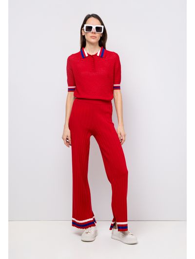 Knitted Ribbed Wide Leg Trouser