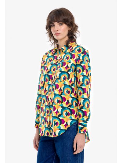 Printed Curved Hem Classic Shirt