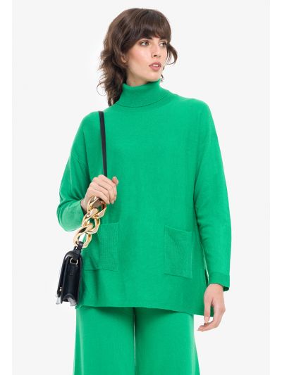 Solid High Neck Knitted Sweater -Sale