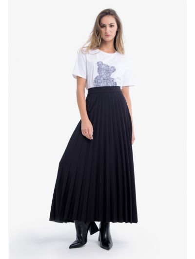 Pleated Flared Maxi Solid Skirt