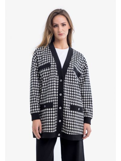 Jersey Knit Checkered Cardigan