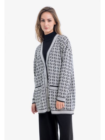 Contrast Textured Cardigan With Border