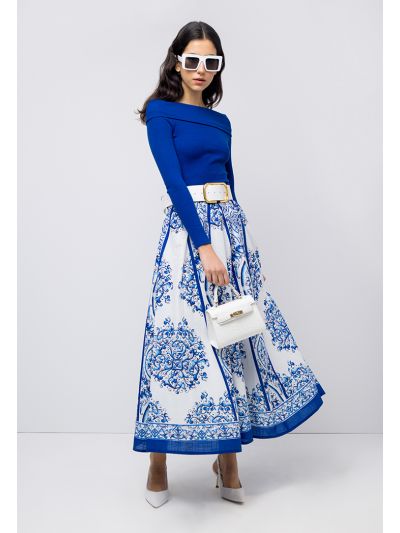 Printed Maxi Flared Skirt