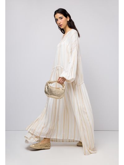 Oversized Striped Balloon Sleeves Dress Set (2 PCS)