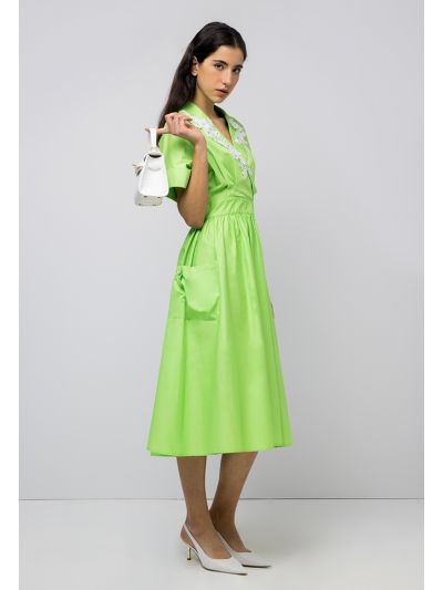 Solid Short Sleeves Midi Dress