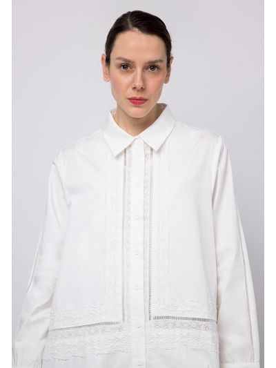 Solid Ladder Lace Long Sleeves Shirt
