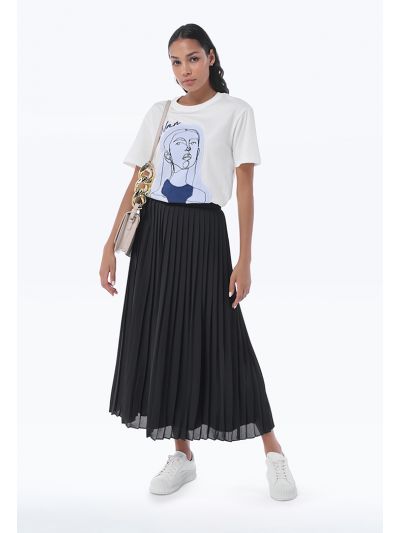 All Over Pleated Lined Ribbed Waist Skirt